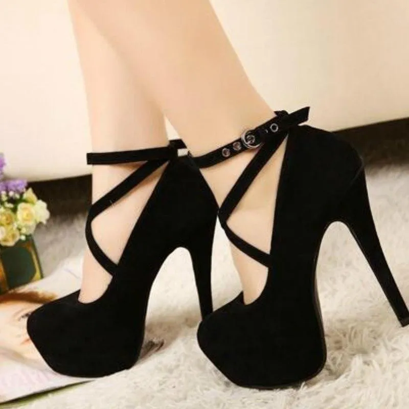 Women’s Platform High Heels – Super High Ankle Strap Pumps