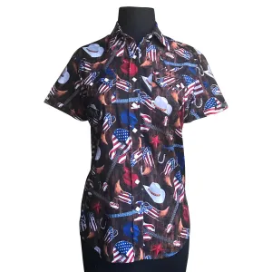 Women’s Short Sleeve Americana Print Western Shirt