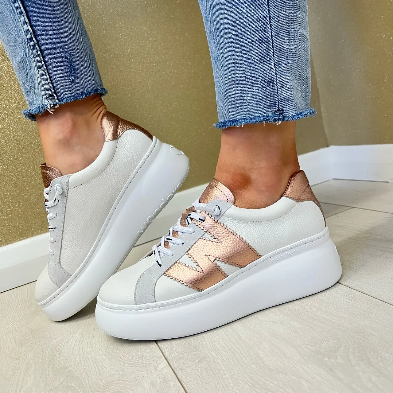 Wonders Off White/White/Copper Bungee Lace Slip-On Trainer A-2670