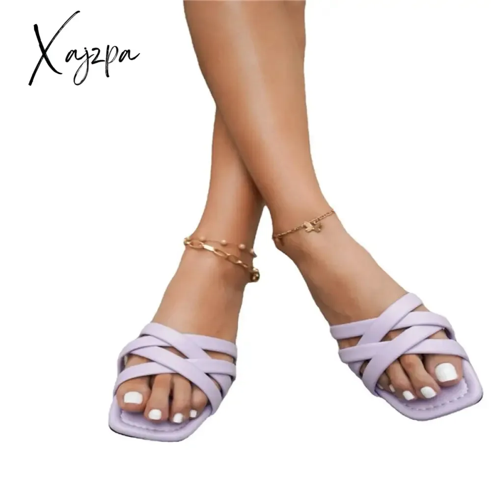 Xajzpa - Cross Strip Design Women Slippers Flat Bottom Non-slip Outdoor Beach Woman Sandals Soft Cozy Slides Summer New Shoes