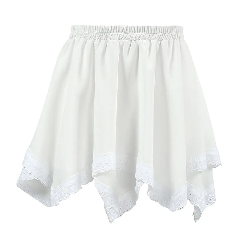 XAKXX White chiffon lace staggered design sense fashionable versatile spring and summer commuting skirt 2025 cross-border commuting skirt