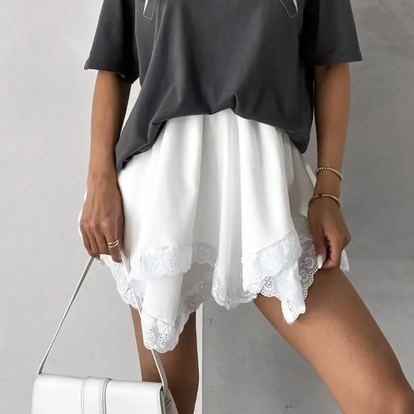 XAKXX White chiffon lace staggered design sense fashionable versatile spring and summer commuting skirt 2025 cross-border commuting skirt
