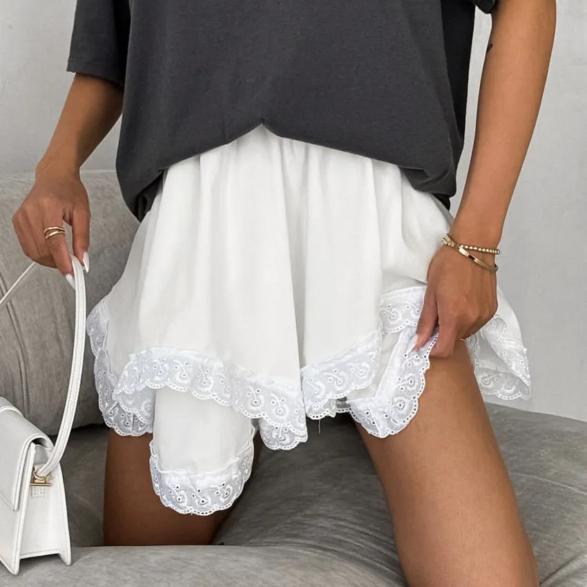 XAKXX White chiffon lace staggered design sense fashionable versatile spring and summer commuting skirt 2025 cross-border commuting skirt