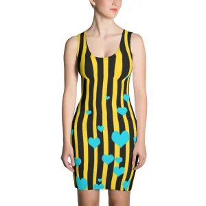 Yellow Bee Striped Women's Dress, Best Designer Striped Print Black   Yellow Women's One-Piece Dress- Made in USA/ Europe