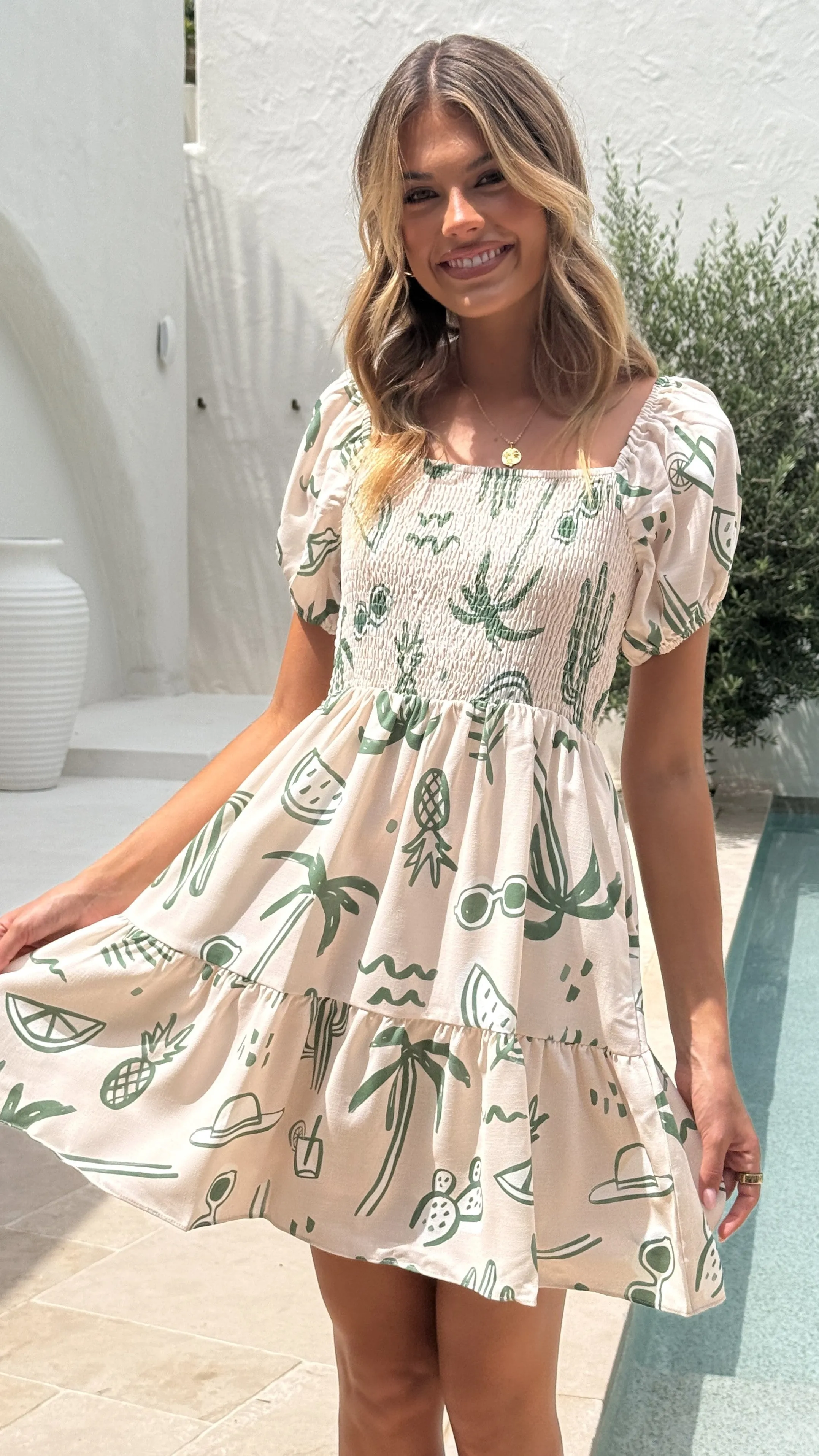 Zada Mini Dress - Green Palm