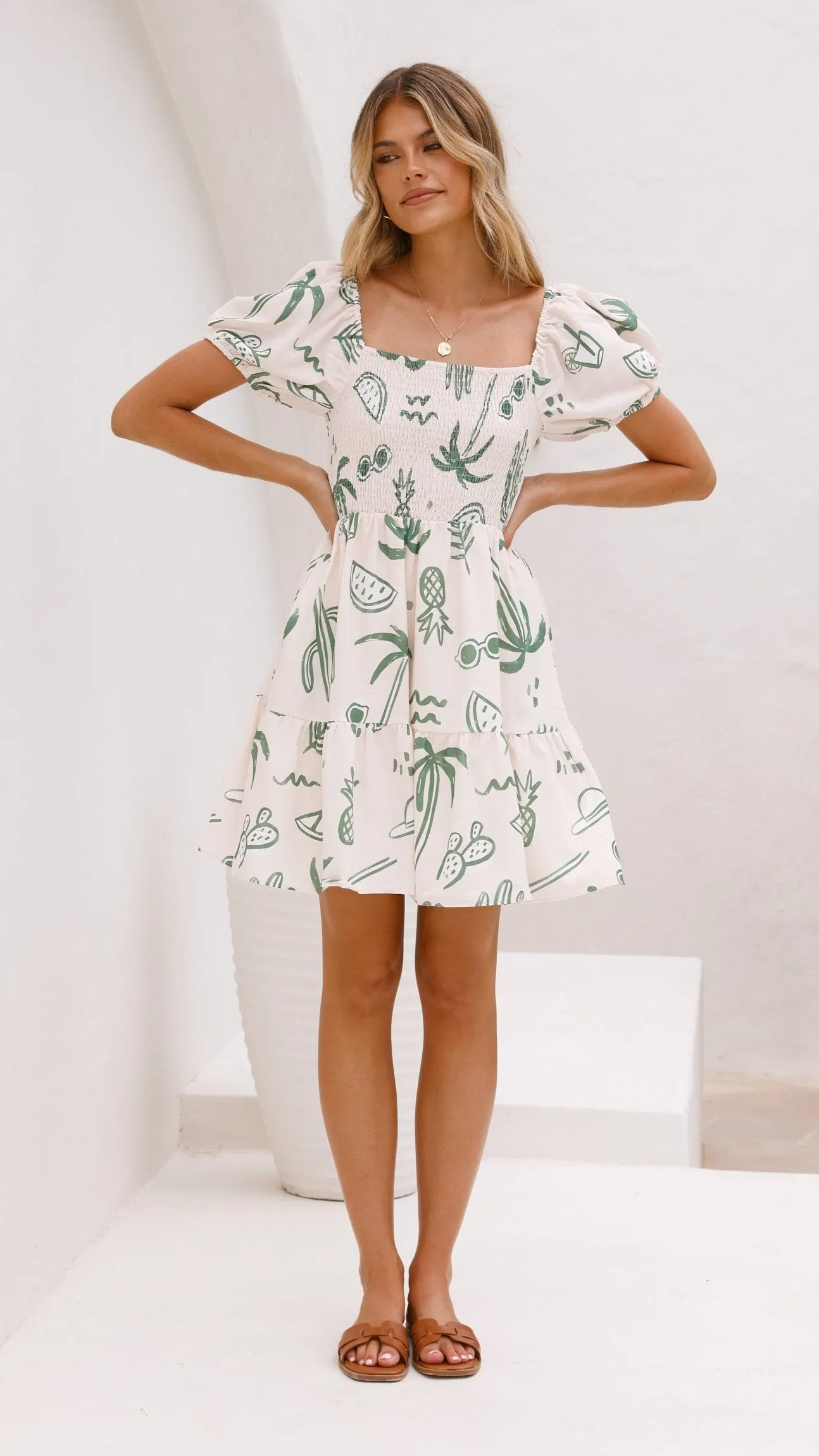 Zada Mini Dress - Green Palm