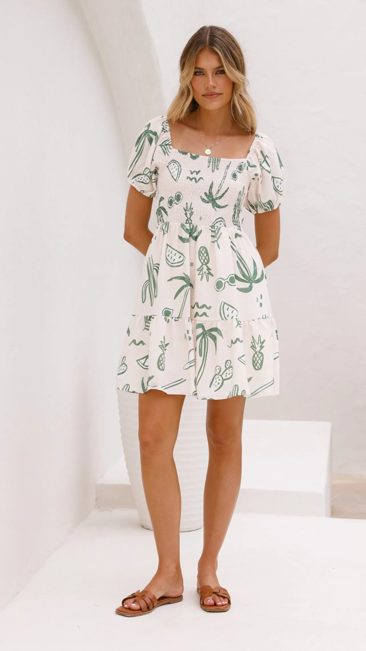 Zada Mini Dress - Green Palm