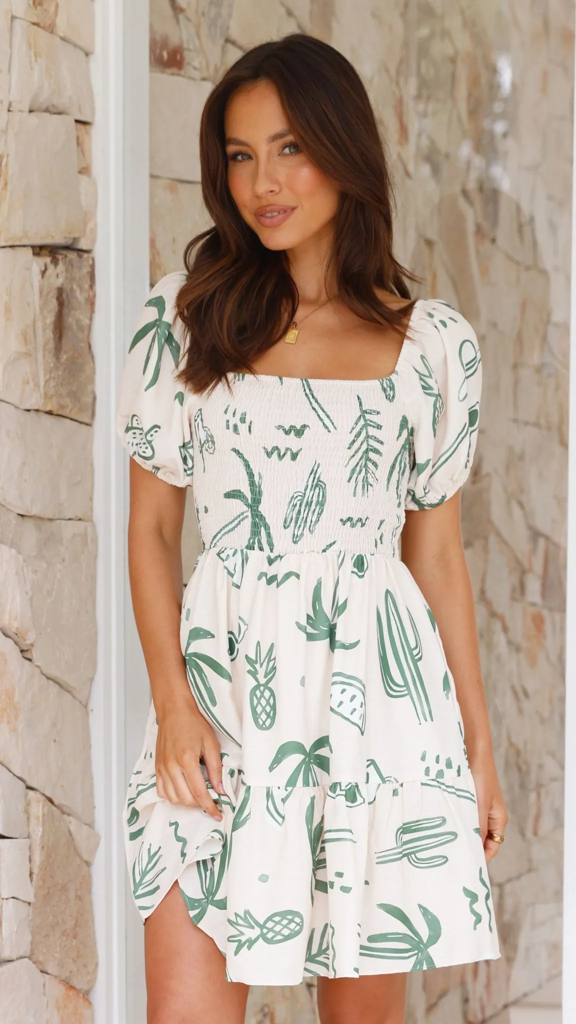 Zada Mini Dress - Green Palm